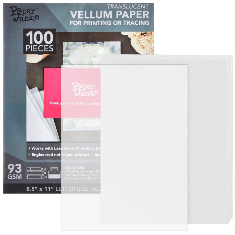 100 Sheets Printable Translucent Vellum Paper  Tracing Paper for Invitation  Sketching  93gsm (8.5 x 11 in)